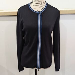 RINA ROSSI | Women's Black/Blue Zip Up Long Sleeved Round Neck Cardigan